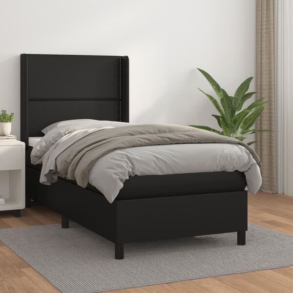 vidaXL Sommier &agrave; lattes de lit avec matelas Noir 90x190 cm Similicuir