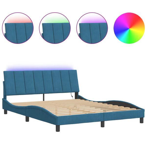 vidaXL Cadre de lit avec LED sans matelas Hanko bleu 200x200 cm velours