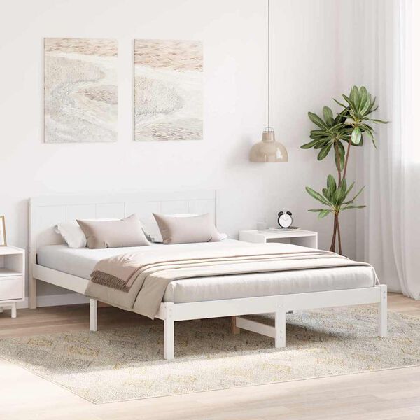 vidaXL Cadre de lit Blanc 140 x 200 cm Bois de pin massif