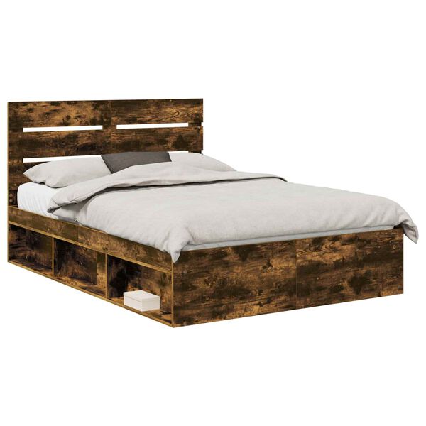 vidaXL Cadre de lit Ch&ecirc;ne fum&eacute; 150 x 200 cm Bois de pin massif