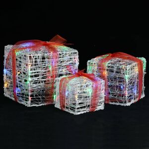 vidaXL Bo&icirc;tes-cadeaux de No&euml;l d&eacute;coratives 3 pcs Acrylique color&eacute;es