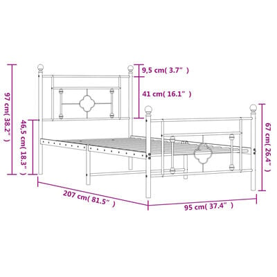 vidaXL Cadre de lit métal sans matelas avec pied de lit blanc 90x200cm