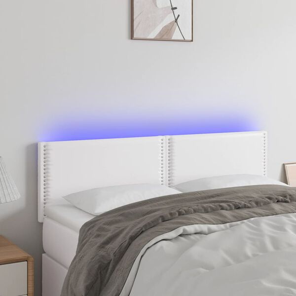 vidaXL T&ecirc;te de lit &agrave; LED Blanc 144x5x78/88 cm Similicuir