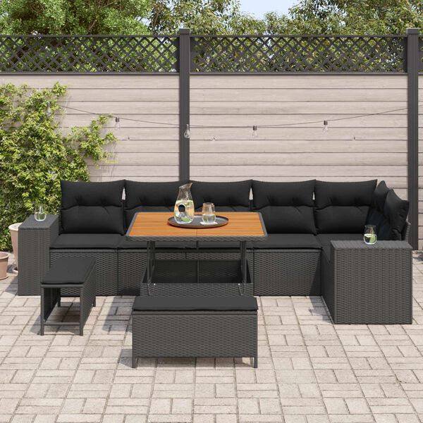 vidaXL Ensemble de canap&eacute; de jardin avec coussin 9 pcs Noir polyrotin