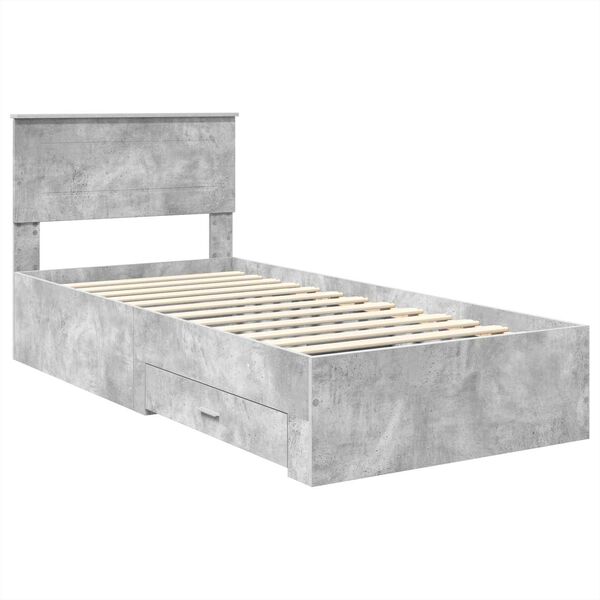 vidaXL Cadre de lit Gris b&eacute;ton 90 x 190 cm Bois d'ing&eacute;nierie