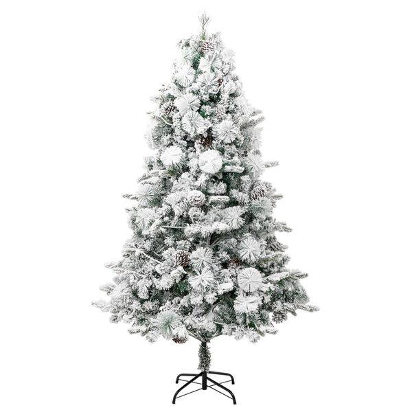 vidaXL Sapin de No&euml;l pr&eacute;-&eacute;clair&eacute; avec neige floqu&eacute;e/c&ocirc;nes 195cm PVC/PE