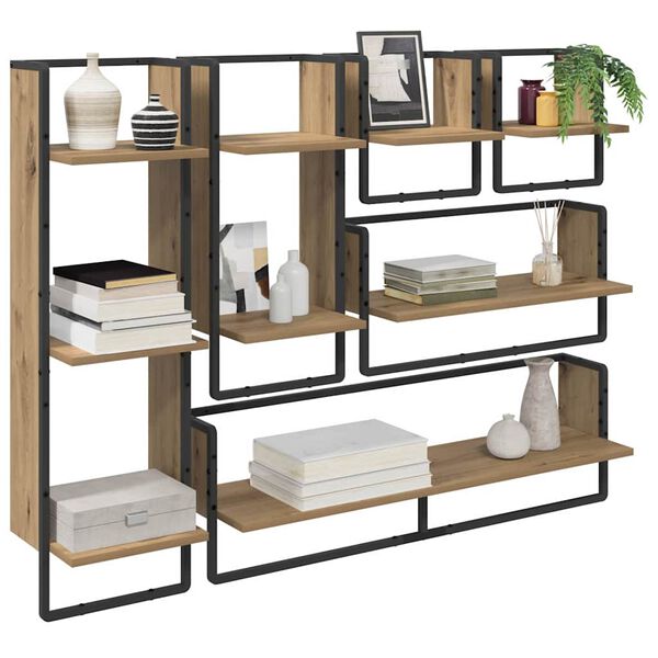vidaXL Ensemble d'&eacute;tag&egrave;res murales avec &eacute;tag&egrave;re 6 pcs Ch&ecirc;ne artisanal
