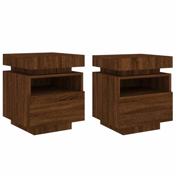 vidaXL Armoires de chevet avec lumi&egrave;res LED 2 pcs ch&ecirc;ne marron