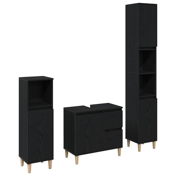 vidaXL Ensemble de mobilier de salle de bain 3 pcs Ch&ecirc;ne noir
