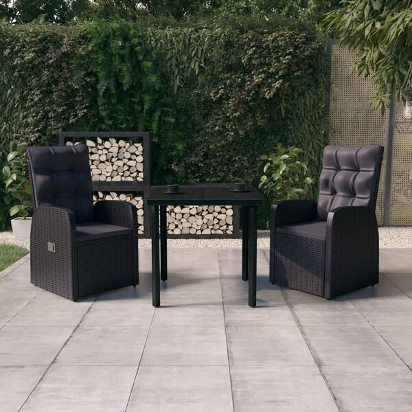 vidaXL Ensemble &agrave; manger de jardin avec coussins 3 pcs noir