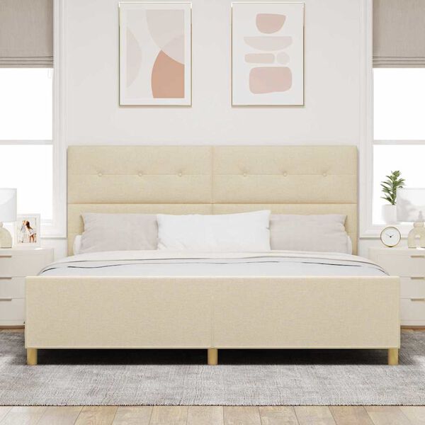 vidaXL Cadre de lit avec t&ecirc;te de lit Cr&egrave;me 200 x 200 cm tissu