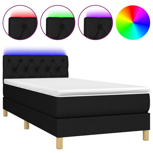 vidaXL Sommier &agrave; lattes de lit avec matelas et LED Noir 80x200cm Tissu
