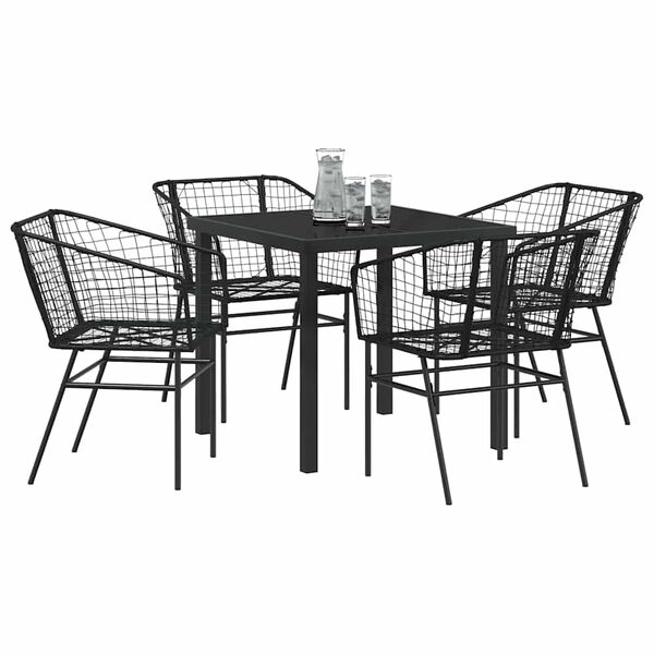 vidaXL Ensemble de salle &agrave; manger pour jardin 5 pcs Noir polyrotin