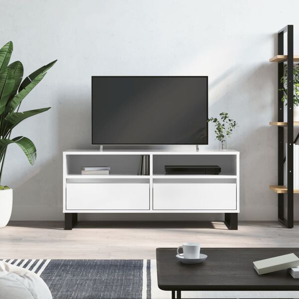 vidaXL Meuble TV blanc brillant 100x34,5x44,5 cm bois d'ing&eacute;nierie