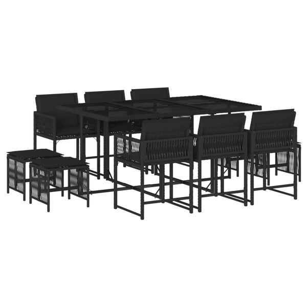 vidaXL Ensemble &agrave; manger de jardin 11 pcs coussins noir r&eacute;sine tress&eacute;e