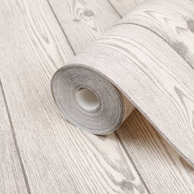 vidaXL Papier peint 3D grain de bois gris 10x0,53 m non tissé