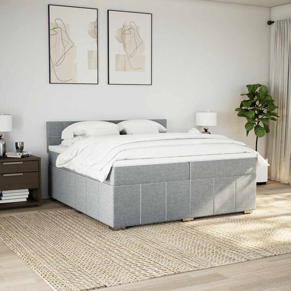 vidaXL Sommier &agrave; lattes de lit avec matelas Gris clair 200x200cm Tissu