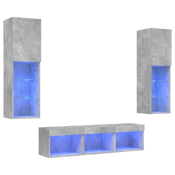 vidaXL Unit&eacute;s murales TV avec LED 5 pcs gris b&eacute;ton bois d'ing&eacute;nierie