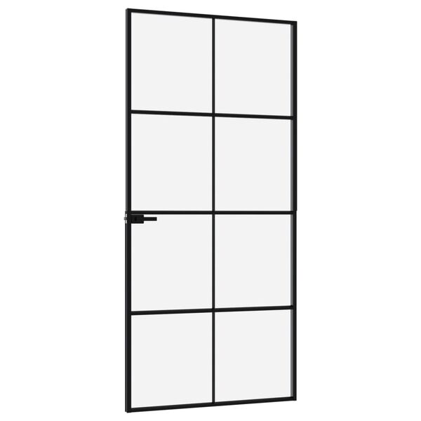 vidaXL Porte d'int&eacute;rieur Noir 93x201,5 cm Tremp&eacute; verre aluminium fin