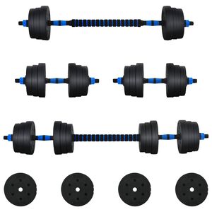 vidaXL Set d'halt&egrave;res 2-en-1 30kg Noir et Bleu Ciment et sable de fer