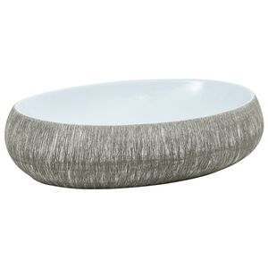 vidaXL Vasque &agrave; poser gris et bleu ovale 59x40x15 cm c&eacute;ramique