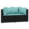 vidaXL Canap&eacute;s d'angle de jardin et coussins 2pcs Noir R&eacute;sine tress&eacute;e