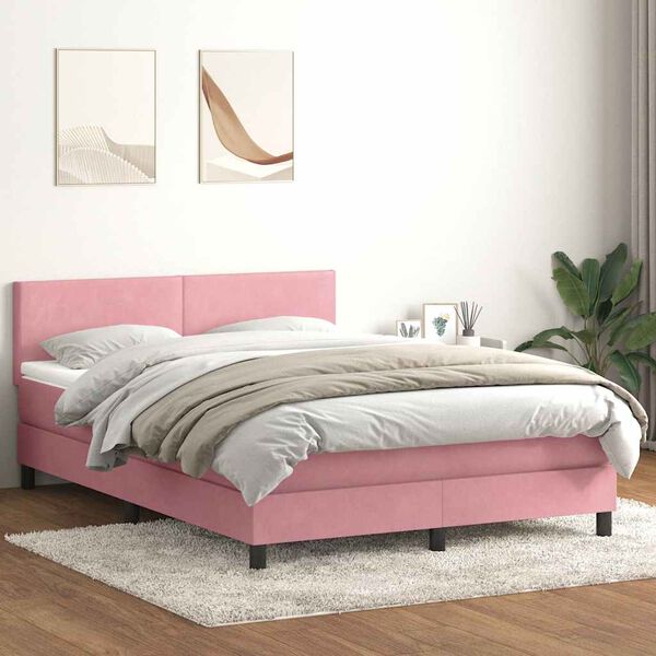 vidaXL Sommier &agrave; lattes de lit avec matelas rose 140x220 cm velours