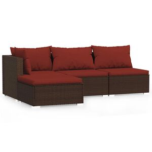 vidaXL Salon de jardin 4 pcs avec coussins Marron R&eacute;sine tress&eacute;e