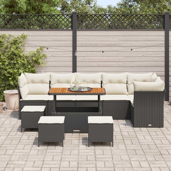 vidaXL Ensemble de canap&eacute; de jardin avec coussin 10 pcs Noir et cr&egrave;me