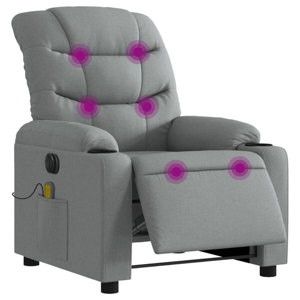 vidaXL Fauteuil de massage inclinable &eacute;lectrique gris clair tissu