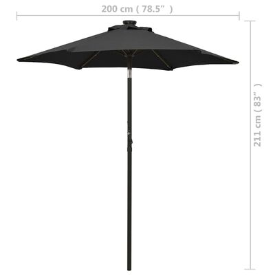 vidaXL Parasol de jardin avec lumières LED noir 200x211 cm aluminium