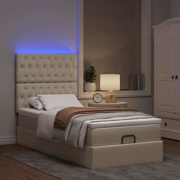 vidaXL Cadre de lit ottoman avec matelas cr&egrave;me 100x200cm tissu