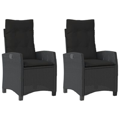 vidaXL Chaises inclinables de jardin lot de 2 et coussins noir rotin