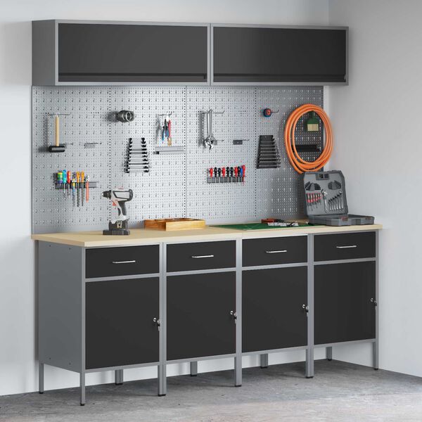vidaXL Ensemble de placards de travail avec tiroir 10 pcs Noir