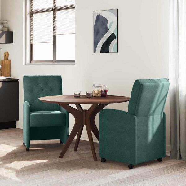 vidaXL Chaises de Salle &agrave; Manger avec Roues 2 pcs Vert fonc&eacute; Velours