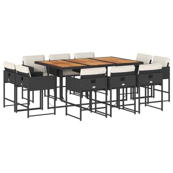 vidaXL Ensemble &agrave; manger de jardin 11 pcs coussins noir r&eacute;sine tress&eacute;e