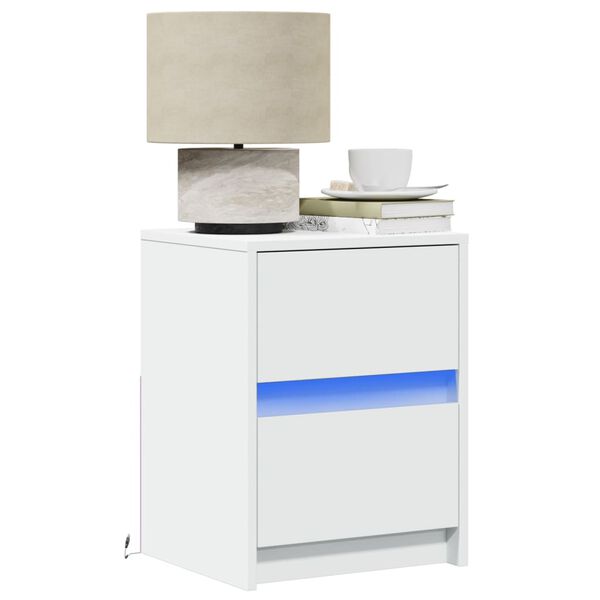 vidaXL Armoire de chevet avec lumi&egrave;res LED blanc bois d'ing&eacute;nierie