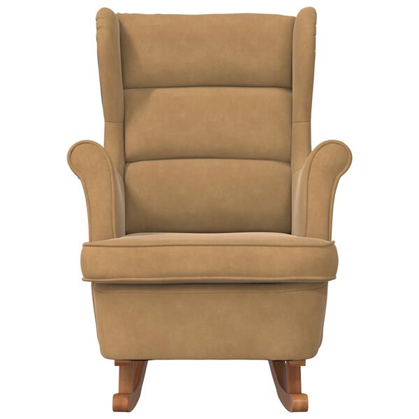 vidaXL Fauteuil &agrave; bascule &agrave; oreilles en velours marron bois massif