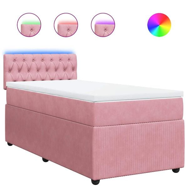 vidaXL Sommier &agrave; lattes de lit avec matelas Rose 90x200 cm Velours