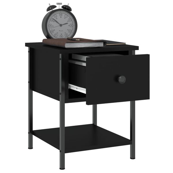 vidaXL Table de chevet noir 34x35,5x45 cm bois d&rsquo;ing&eacute;nierie