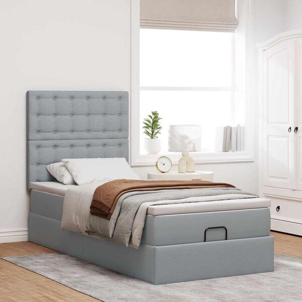vidaXL Cadre de lit ottoman et matelas gris clair 100x200 cm tissu