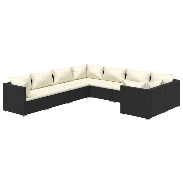 vidaXL Salon de jardin 8 pcs avec coussins R&eacute;sine tress&eacute;e Noir