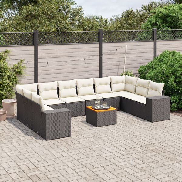 vidaXL Salon de jardin 11 pcs avec coussins noir r&eacute;sine tress&eacute;e
