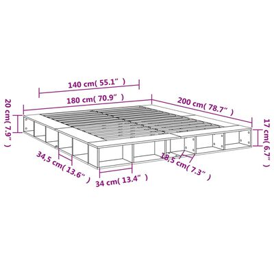 vidaXL Cadre de lit sans matelas gris béton 180x200 cm