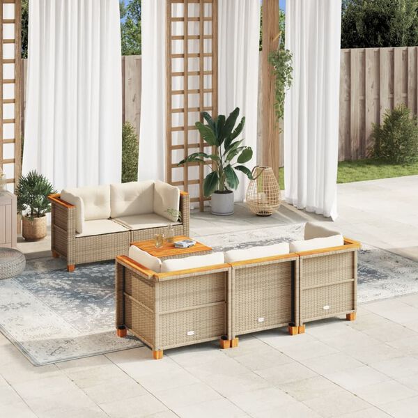 vidaXL Salon de jardin avec coussins 6 pcs beige r&eacute;sine tress&eacute;e