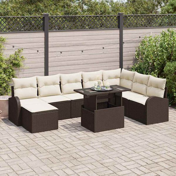 vidaXL Ensemble de canapé de jardin 9 pcs Marron Poly rotin