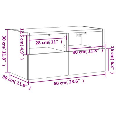 vidaXL Meuble TV mural chêne sonoma 60x30x30 cm bois d'ingénierie