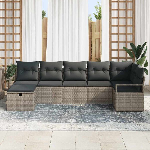 vidaXL Ensemble de Canap&eacute;s avec coussin 7 pcs Gris polyrotin
