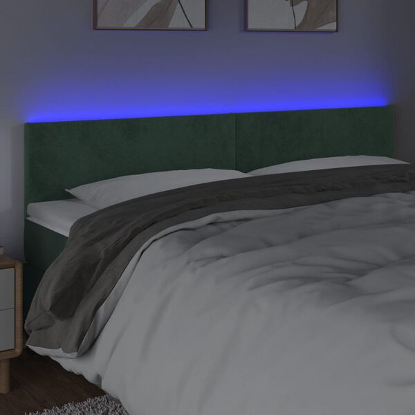 vidaXL T&ecirc;te de lit &agrave; LED Vert fonc&eacute; 160x5x78/88 cm Velours
