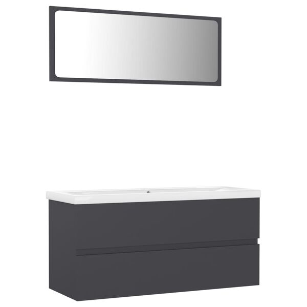 vidaXL Ensemble de meubles de salle de bain Gris Agglom&eacute;r&eacute;